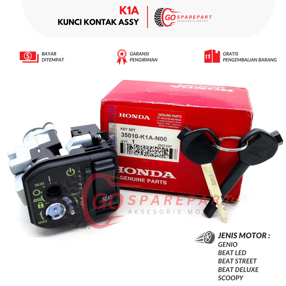 K1A KUNCI KONTAK ASSY MOTOR HONDA GENIO / SET KUNCI KONTAK MOTOR BEAT / RUMAH KUNCI KONTAK SCOOPY / 