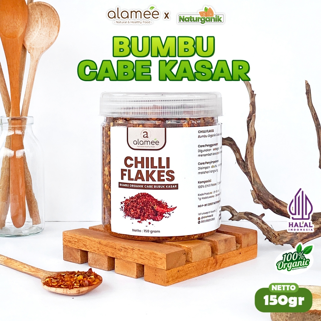 

ALAMEE Chilli Flakes Cabe Bubuk Kasar Cabai Bumbu Dapur Instan Tanpa Campuran 150gr Naturganik