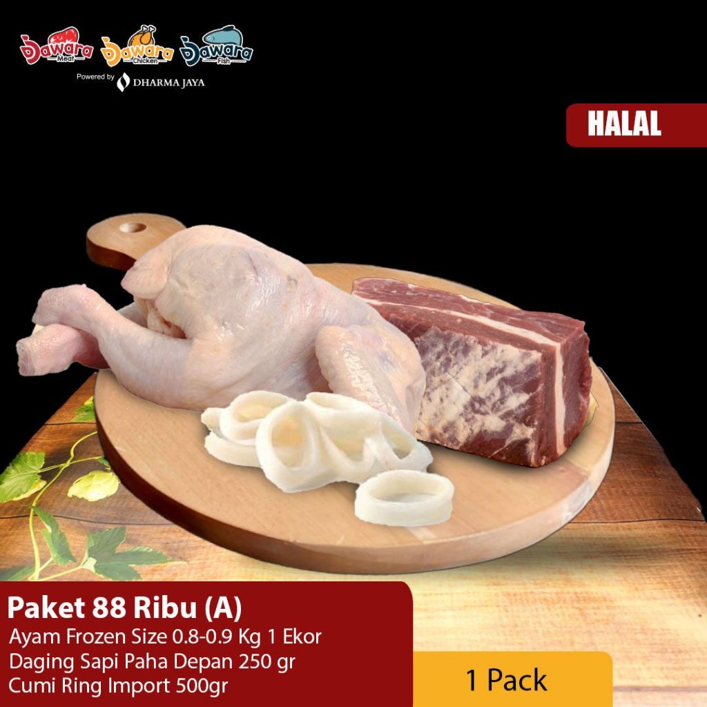 

Paket 88 Ribu (A) Ayam Utuh 1 Ekor + Daging Sapi 250gr + Cumi Ring 500gr
