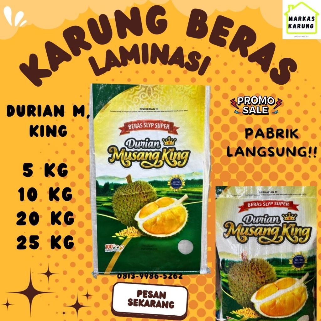 Karung laminasi Durian Musang King Karung Beras SLYP SUPER Karung Beras Premium 5kg 10kg 20kg 25kg I