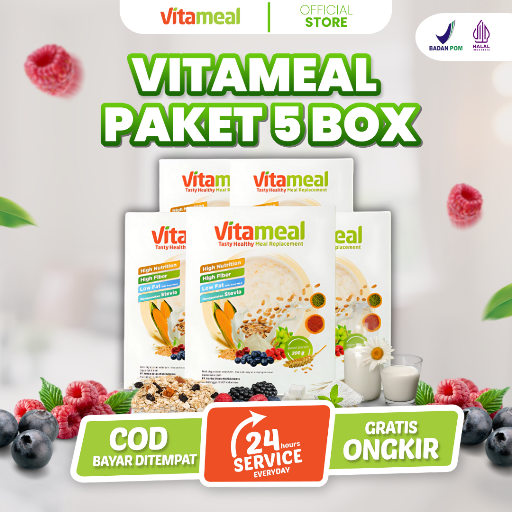 

PAKET 5 BOX Vitameal Sereal Kaya Serat Diet Gerd Kolesterol Hipertensi Diabetes Neuropati Official Store FITAMEAL GERD