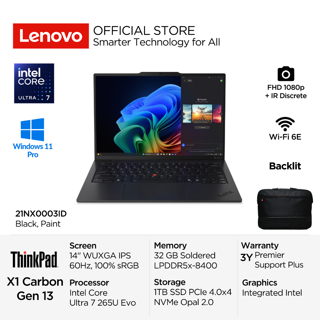 Lenovo ThinkPad X1 Carbon Gen 13 Aura Edition 03ID Intel Core Ultra 7 265U Evo vPro Win11 Pro 32GB 1