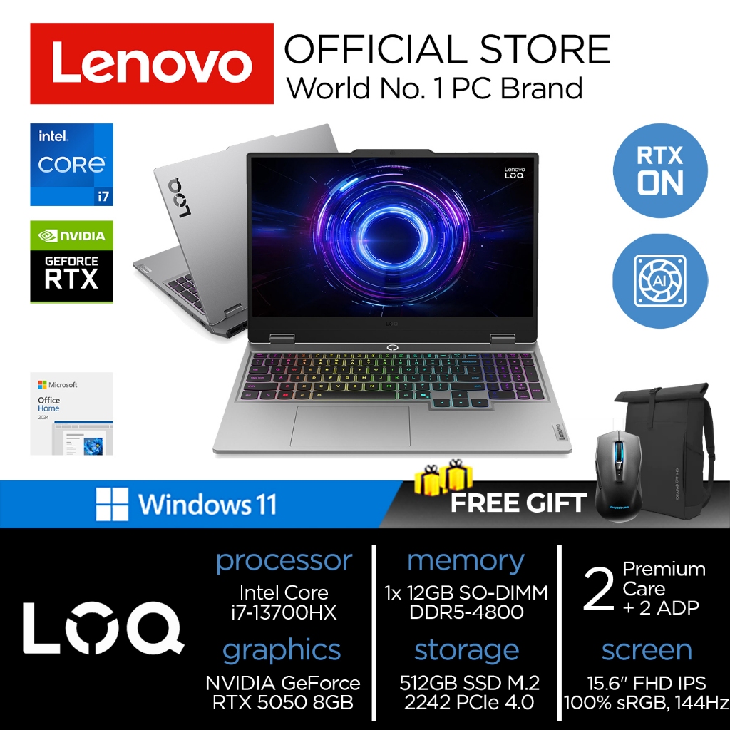 Lenovo LOQ 15IRX10 RTX5050 | I7 13700HX RTX5050 12GB 512GB W11+OHS