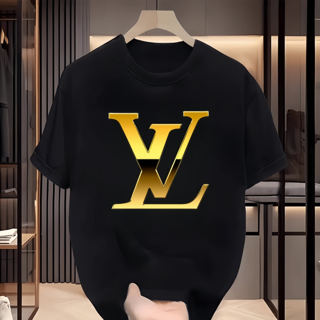 Kaos Pria Kerah Bulat Modern dengan Desain LV Klasik | 100% Katun Halus | Desain Modis dan Kreatif