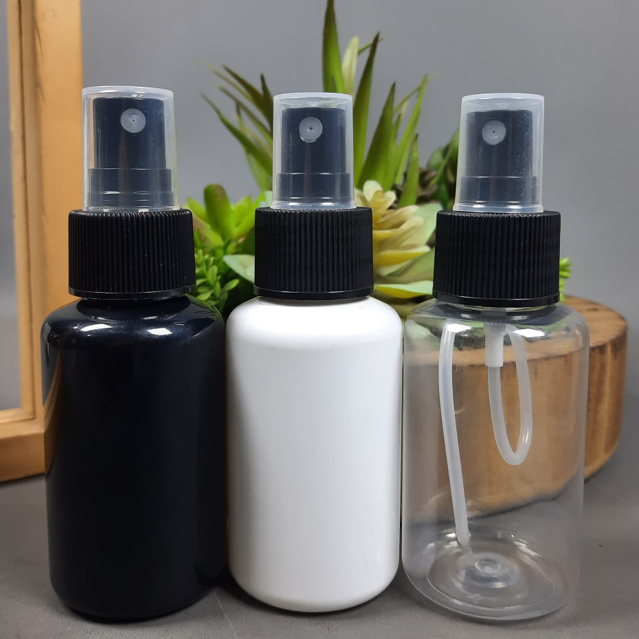 Botol Spray 60 ML / Botol PET 60 ML - Tutup Spray Hitam / Botol Spray Tubular 60 ML