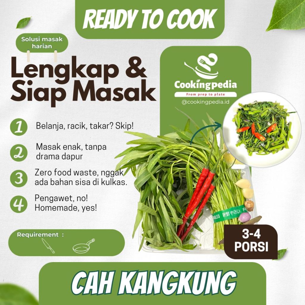 

[Cookingpedia] Paket Masak Cah Kangkung I Bumbu Komplit I Kangkung Segar I Higienis I Ready to Cook