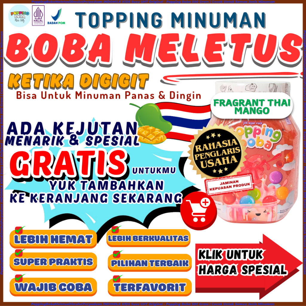 

PoppingBobaMeletusDimulutPerpaduan INDOMILK KIDS Susu UHT Original - Popping Boba 500 Gram | Cocok Untuk Semua Jenis Minuman