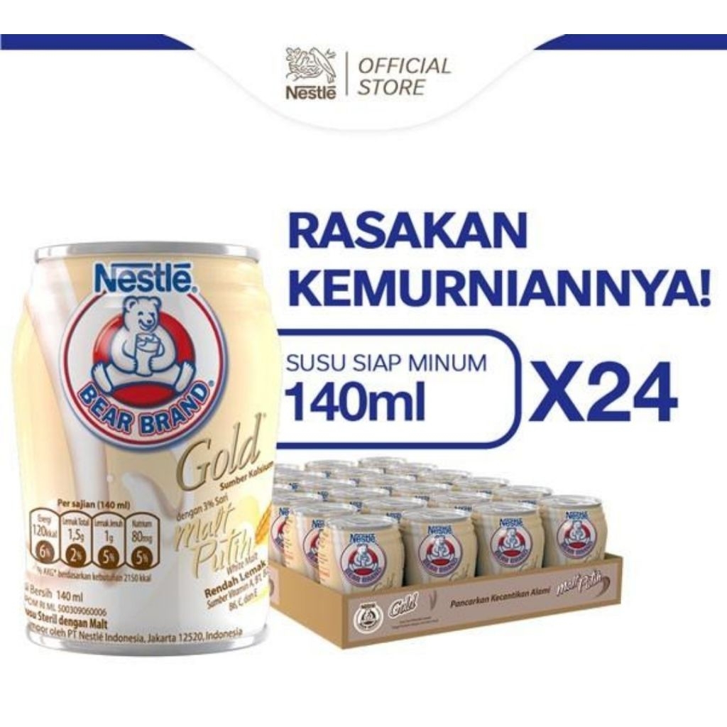 

Susu Beruang Bear Brand Gold White Malt ( 24 pcs x 140 ) mil