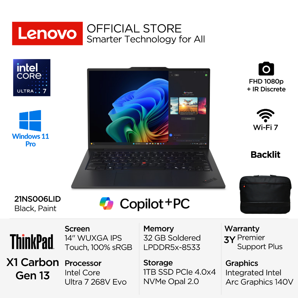 Lenovo ThinkPad X1 Carbon Gen 13 Aura Edition 6LID Intel Core Ultra 7 268V Evo Win11 Pro 32GB 1TB SS