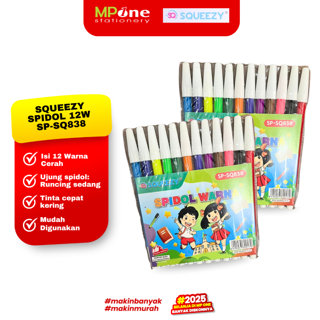 

Squeezy Spidol Warna Kecil 12 Warna SP-SQ838 / Spidol Mewarnai Kecil 12w / Spidol Kecil Murah