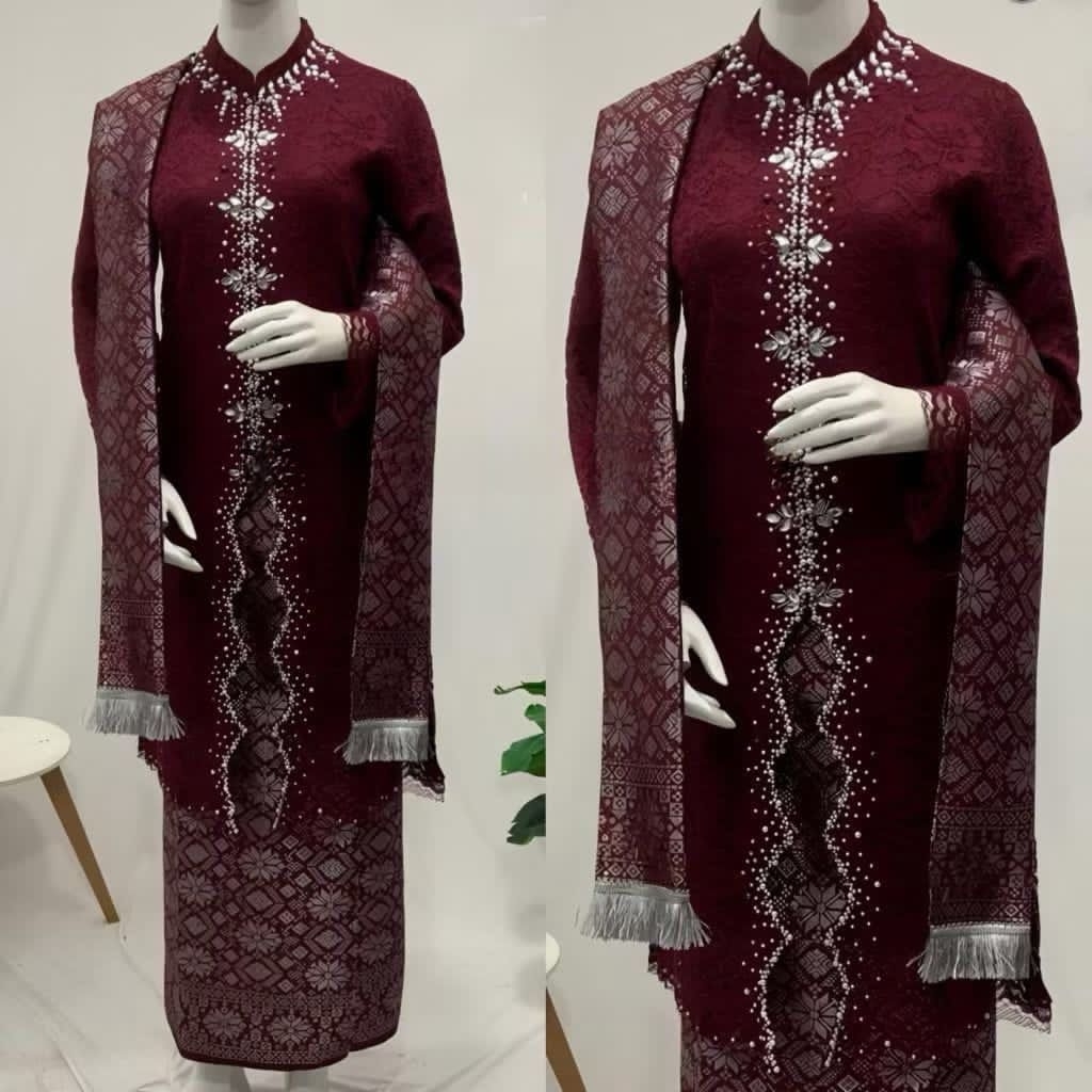 SETELAN BROKAT MUTIARA ROK SONGKET ATASAN BROKAT PREMIUM BAJU PESTA MEWAH TERBARU BRUKAT CANTIK