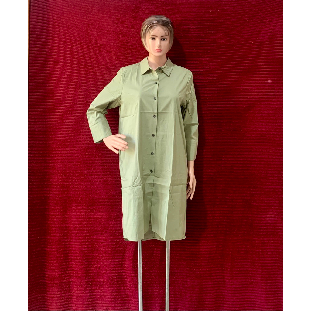 DRESS TUNIK KEMEJA WANITA KEKINIAN HIJAU SAGE