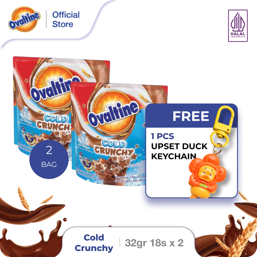 

OVALTINE Cold Crunchy Susu Bubuk Coklat Stik 32gx18s x 2 Bag (FREE Upset Duck Keychain)