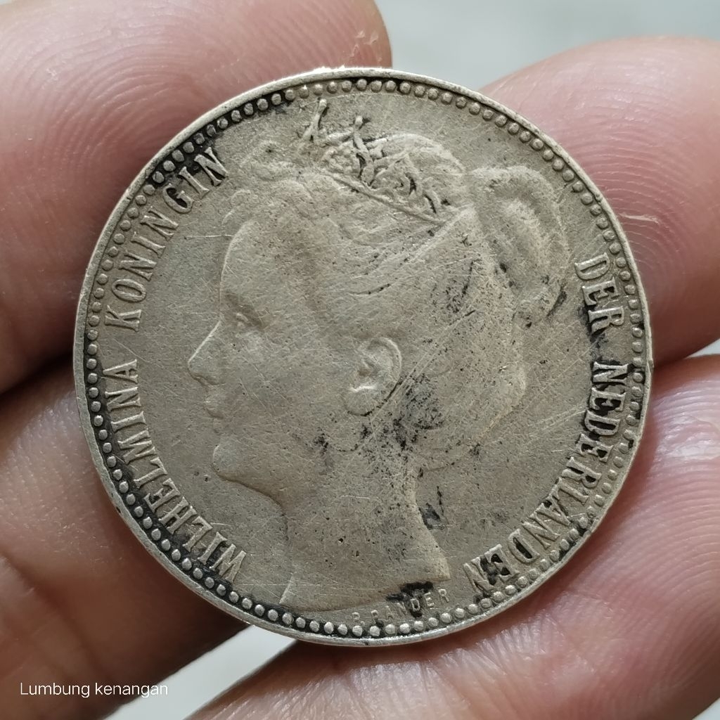 koin Silver 1 Gulden Wilhelmina mahkota 1907