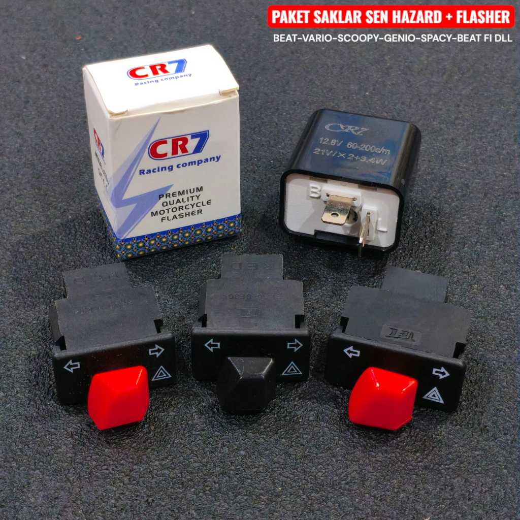 PAKET SAKLAR TOMBOL SEN SEIN HAZARD PLUS FLASHER SEN CR7 PENGATUR KECEPATAN KEDIP LAMPU SEN PNP BEAT