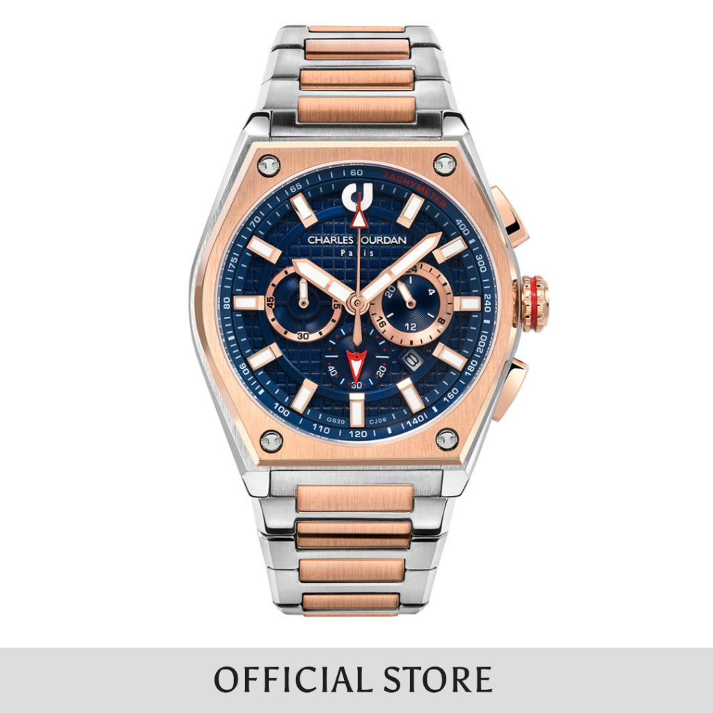 Jam Tangan Pria Charles Jourdan Prestige Blue Dial Stainless Steel Strap Limited Edition Analog CJ06