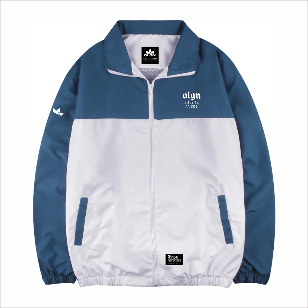 OLGN Jaket Tracktop Pria Wanita Premium Bahan Taslan Unisex Tracksuit - Chicago Petrol White