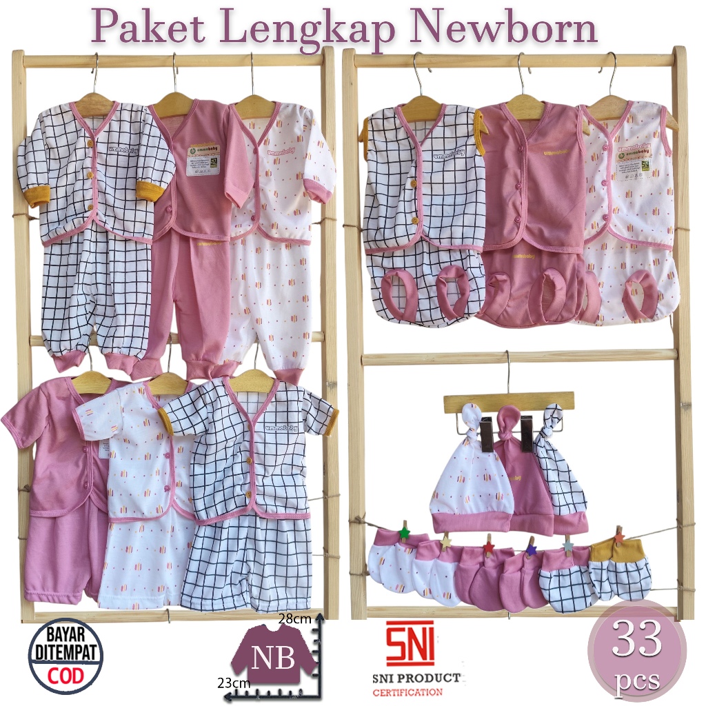 Paket 33 pcs Set Lengkap Baju Bayi Setelan Outfit Baby OOTD SNI Topi Sarung Tangan Kaki Perlengkapan