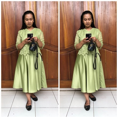 Arcofashion/Dress Sage Tua/Kombinasi/Satin/Brokat