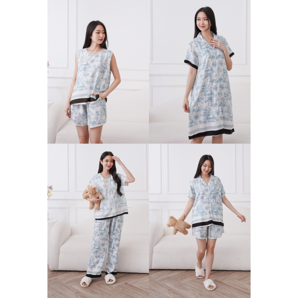 SOREE / Homewear Set Wanita Bahan Rayon - Fauna Blue