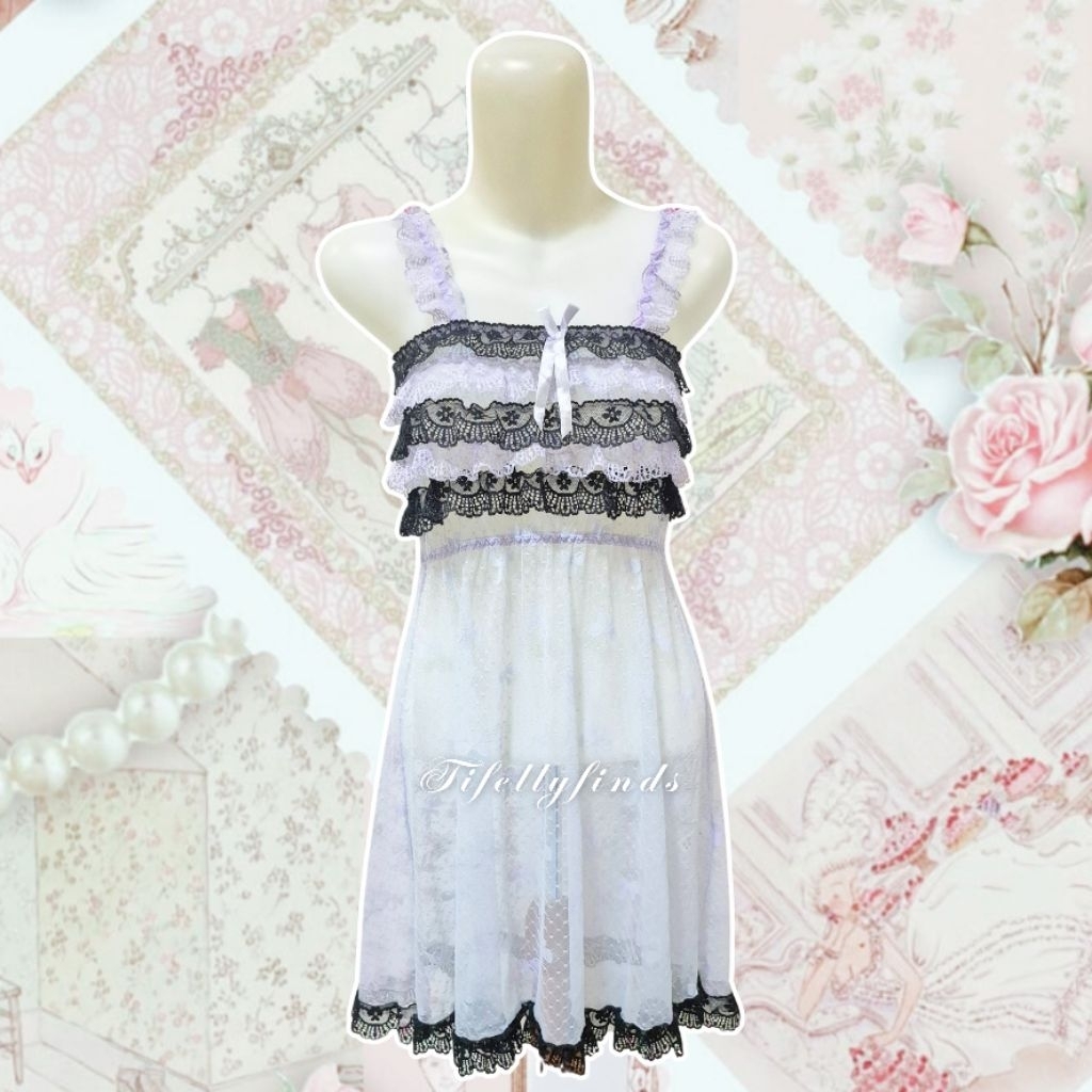 midi dress y2k lace tile dress feminim layering bow ribbon kawai milkmaid shabby babydoll dollette p