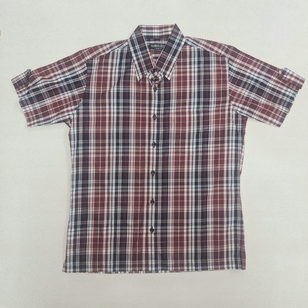 KEMEJA LENGAN PENDEK HEM KOTAK KEMEJA PRIA MERAH