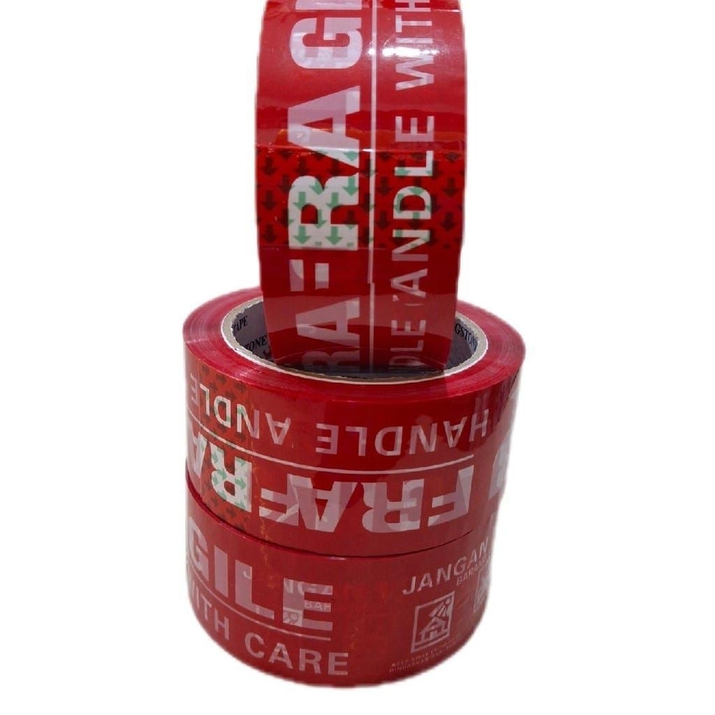 Lakban FRAGILE / Lakban merah / Isolasi merah / Lakban jangan dibanting Merek Random