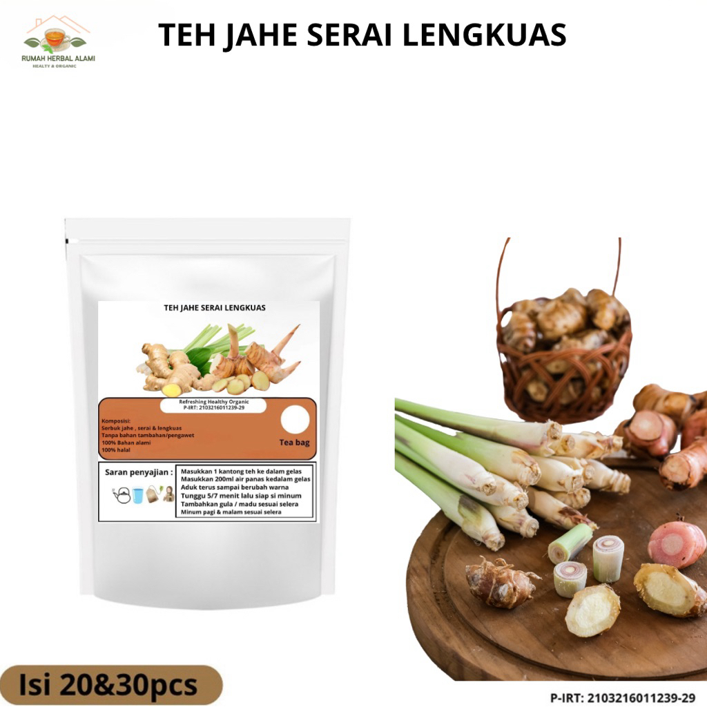 

TEH CELUP HERBAL SERAI JAHE LENGKUAS (mengurangi persendian ) isi 20&30pcs Tea Bag
