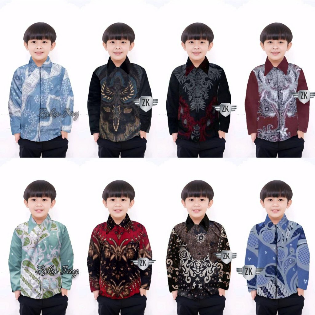 Kemeja Batik Anak Laki Laki Lengan Panjang Usia 2-12 Tahun Baju Batik Anak Pria Cowok Lengan Panjang