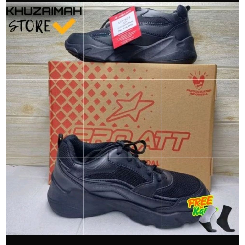 1.Sepatu sekolah pro att Lip 504 | Sneaker Sekolah Anak Cewek 37-40 Fullhitam