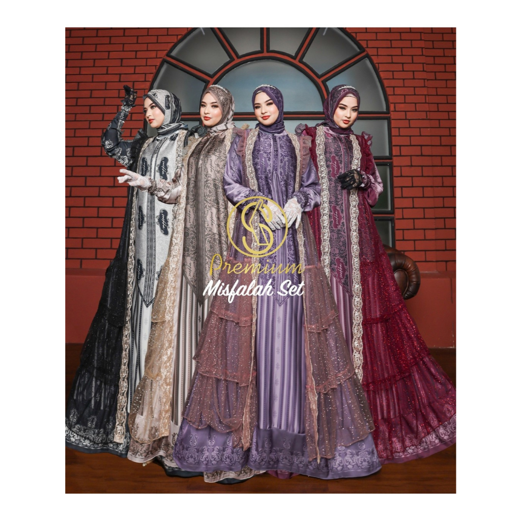 Misfalah Vol 1 Set Premium Gamis Pesta Mewah Bahan Silk Printing Hijab Scraf Voal by Soekha Premium.