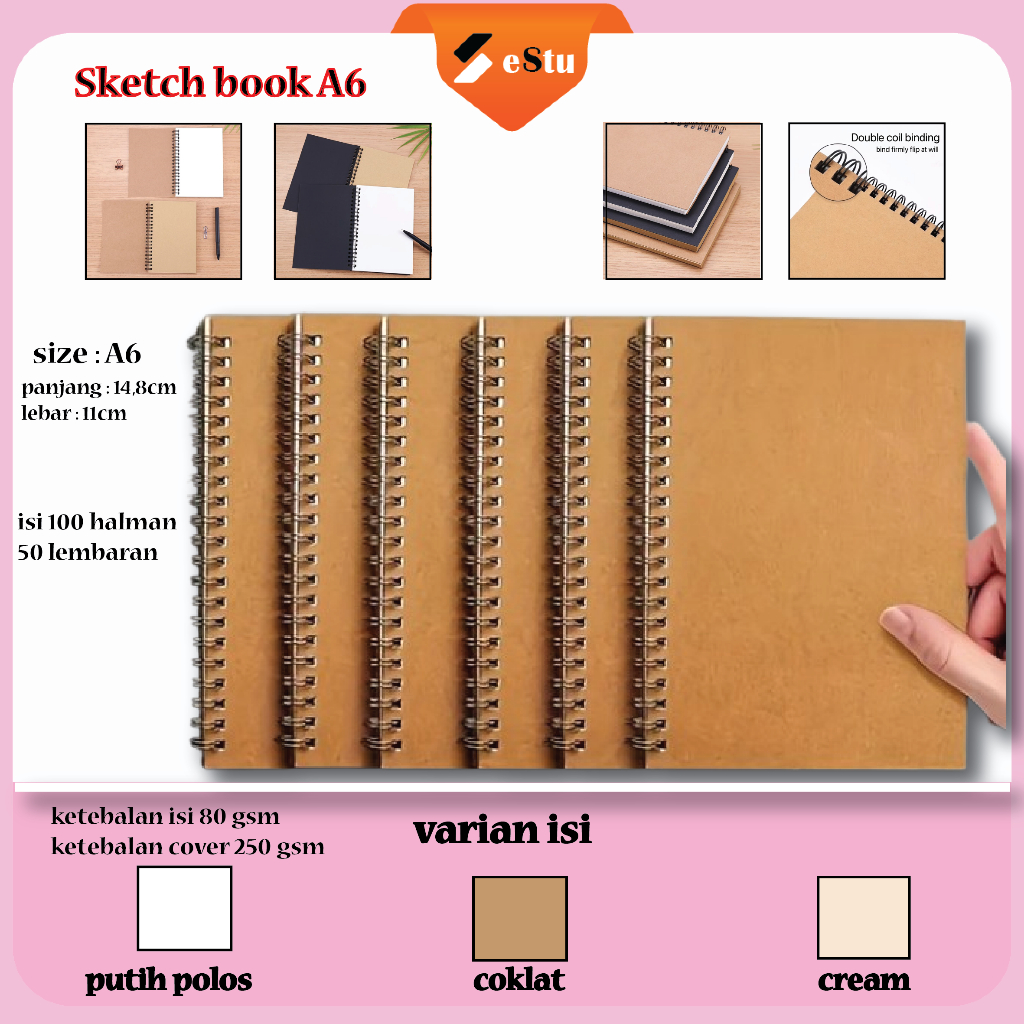 

Estu A6 Sketchbook - Vintage Cover Mini Sketch Book with 100 Pages