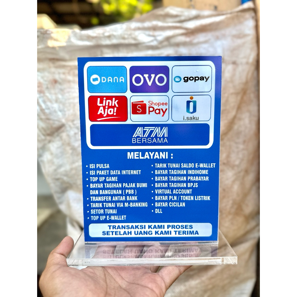 

PAPAN AKRILIK PEJANGAN MEJA INFO LAYANAN JASA KONTER TOKO DLL UKURAN 15x20cm BAHAN TEBAL