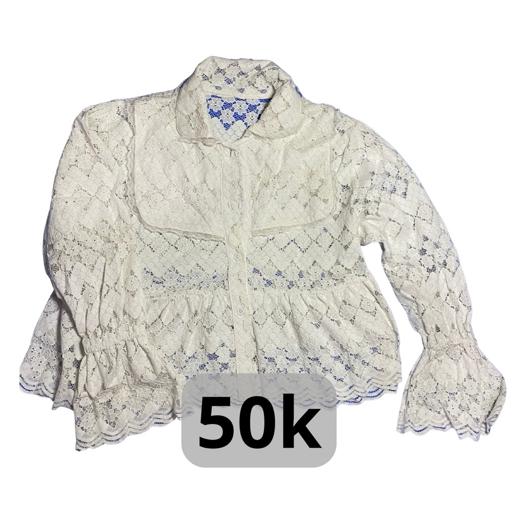 atasan brukat kemeja hem blouse wanita crop top lengan panjang