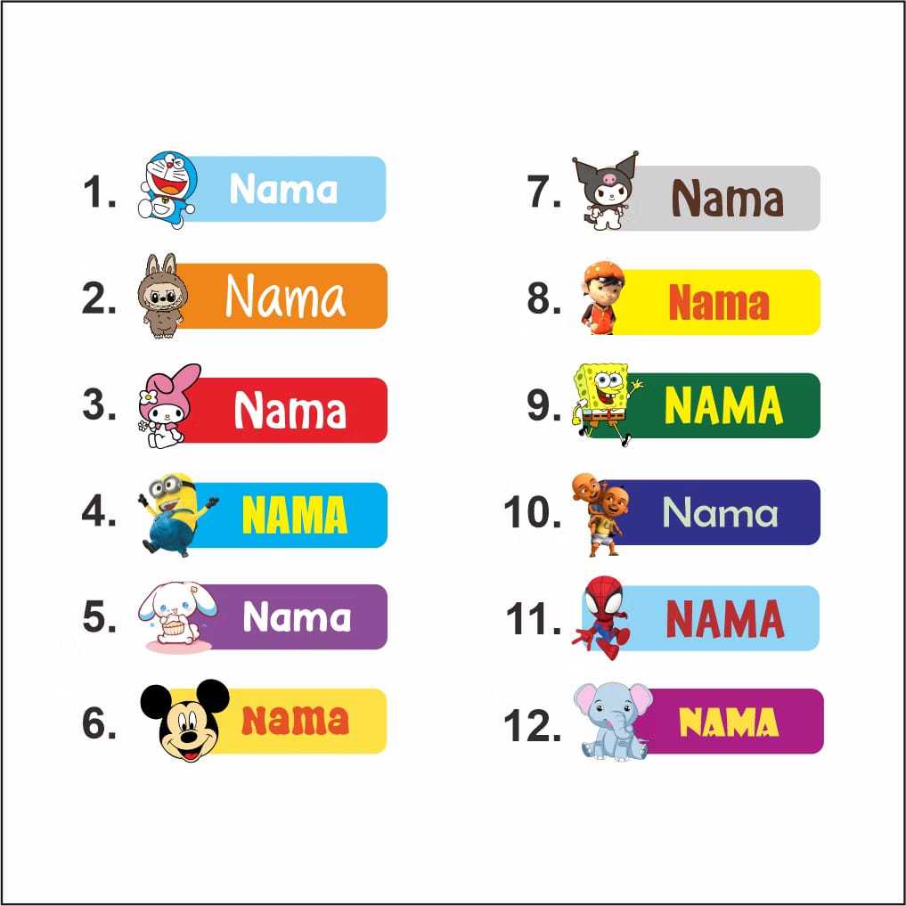 

28 PCS Stiker Alat Tulis Custom Nama Piring Sendok Botol Gelas Perabotan timbul waterproof label Pro