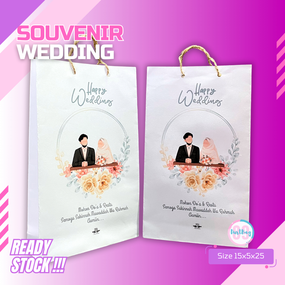 

Tas Kertas Souvenir Pernikahan Wedding Paper Bag Kemasan Souvenir Ready Stok Siap Kirim 15x5x25