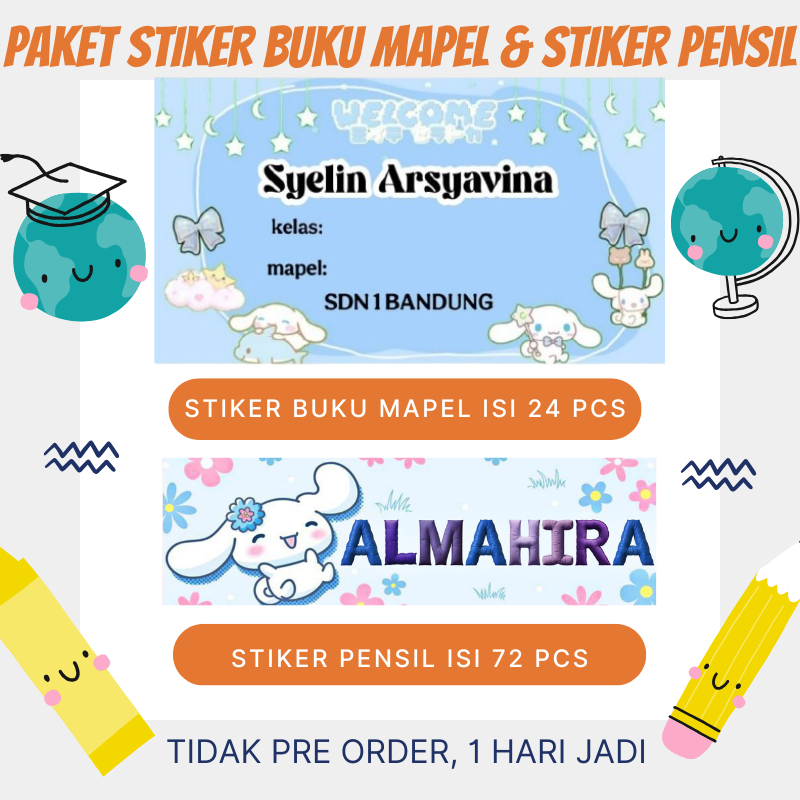 

Paket Lengkap Stiker Buku Mapel Dan Stiker Pensil Isi (24 & 72) Pcs Custom Nama Foto Anak Sekolah