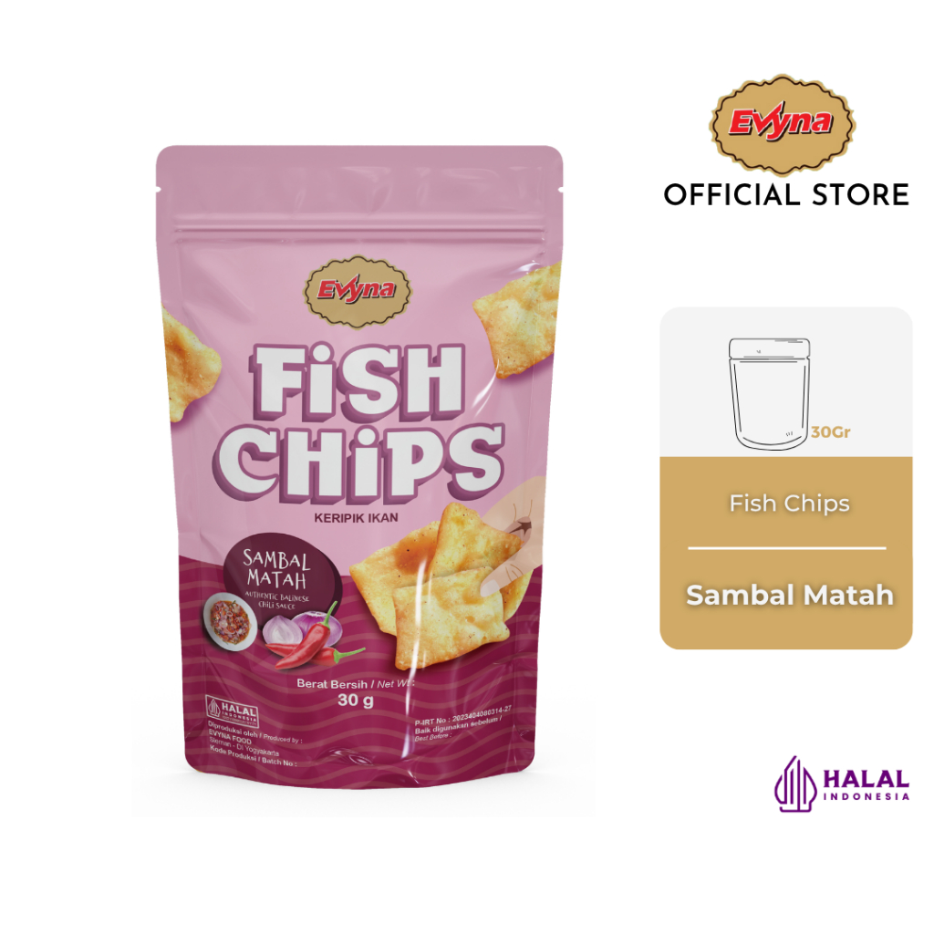 

Evyna Fish Chips Sambal Matah Pepper Keripik Ikan Rasa Sambal Matah Pouch 30 Gram
