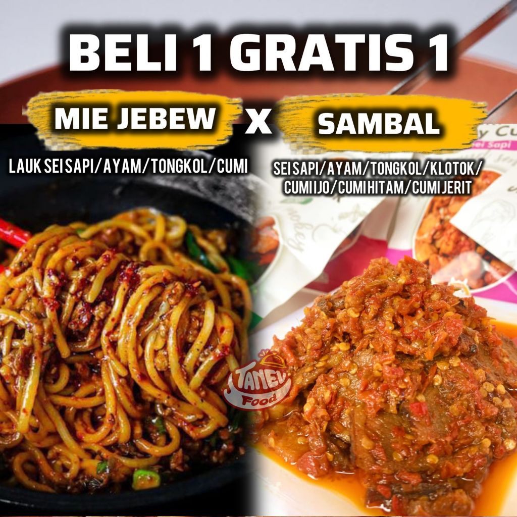 

TANEV FOOD - Beli 1 Gratis 1 Sambal Sei Sapi dan Mie Jebew Lauk Oseng Sei Sapi / Ayam Suwir / Tongkol/ Cumi - Mie Kobong Pedas Ikan Laut Tongkol - Mie Setan, Mie Gacoan