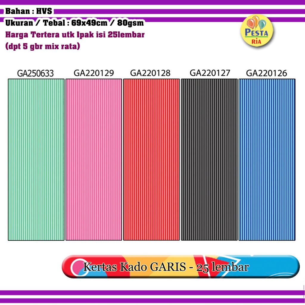 

Murah!! (1Set isi 25Lmbr) Kertas kado Motif GARIS, Kertas Kado bungkus Ulang tahun, Kertas bungkus Kado