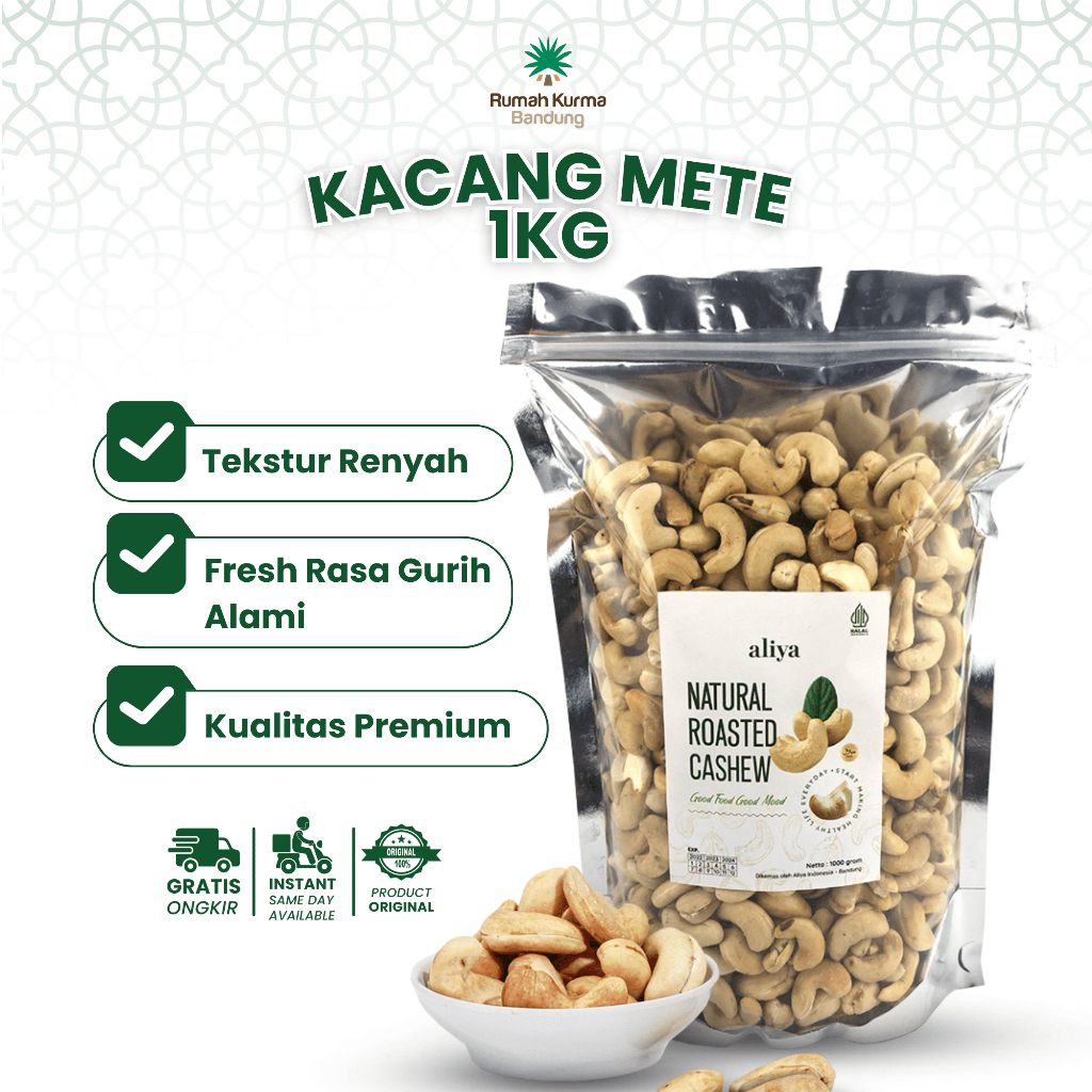 

Kacang Mede 1 Kg Premium Panggang Mete Original Renyah Oven Utuh Roasted Cashew Tanpa Perisa Aliya