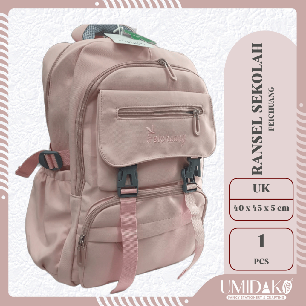 [UMIDAKO] RANSEL KOREA TAS SEKOLAH PINK FEICHUANG UKURAN 40X45 CM | TAS RANSEL SEKOLAH KOREA