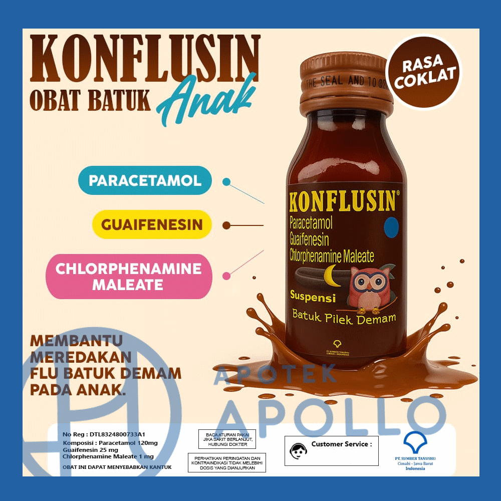 KONFLUSIN 60ML KONFLUSIN SIRUP OBAT BATUK ANAK RASA COKLAT PILEK DEMAM FLU BATUK KERING BERDAHAK MUR