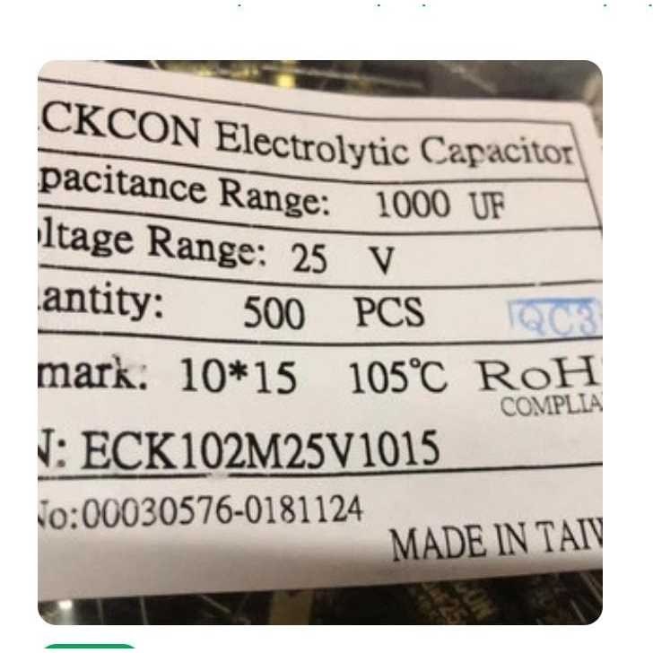 RH9553 elco 1000uf 25V jackcon taiwan size 10x15 bc 500pcs by PCM LTC GLODOK