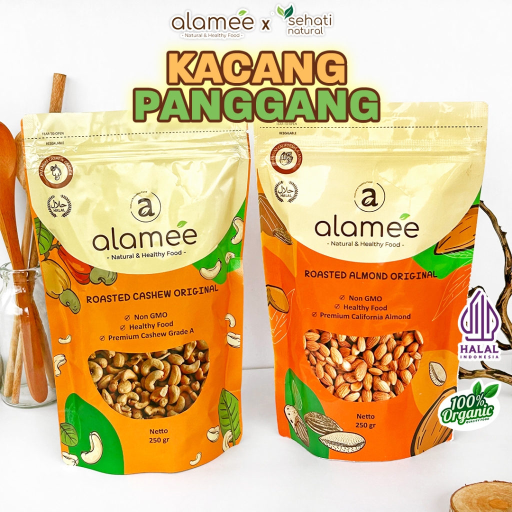 

Kacang Almond Almon Mede Walnut Pistachio Kupas Panggang Premium Roast Roasted Oven Siap Makan