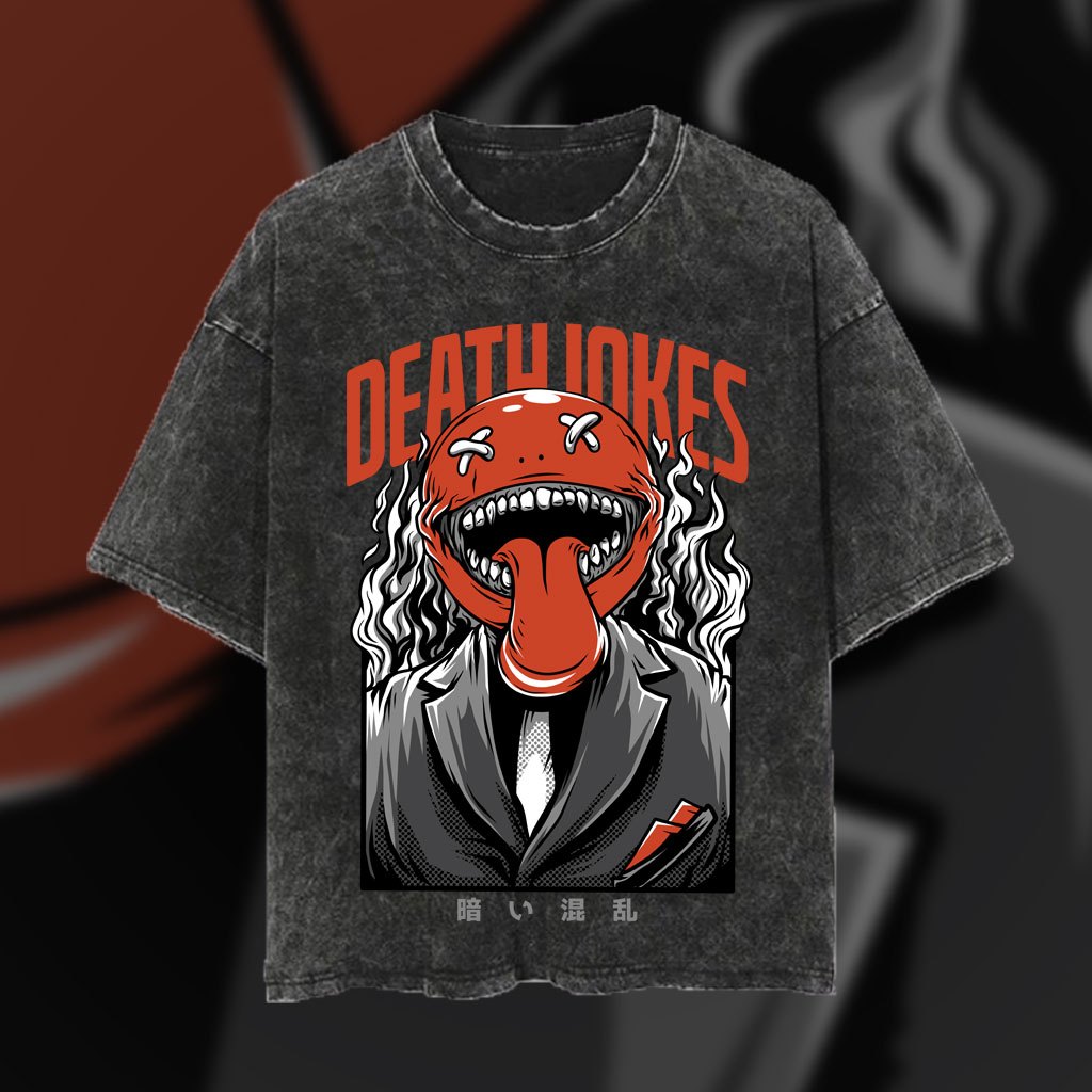 DEATH JOKES - Kaos Oversize Washing Premium - Baju Vintage Premium - Kaos Washing - Baju Street Wear