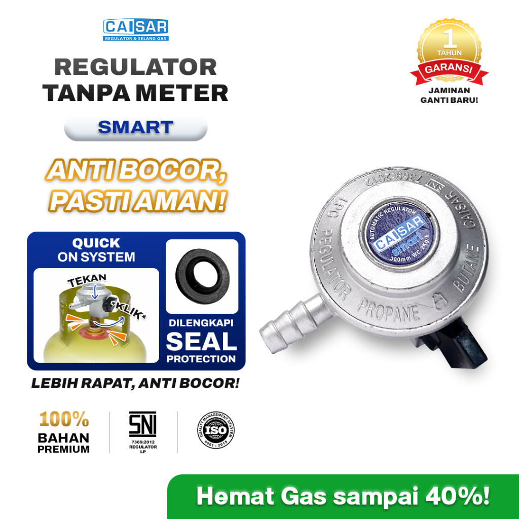 CAISAR - Regulator Kompor Gas Tanpa Meter SMART ANTI BOCOR SNI | Aman & Mudah Irit Hemat Pasang Elpi