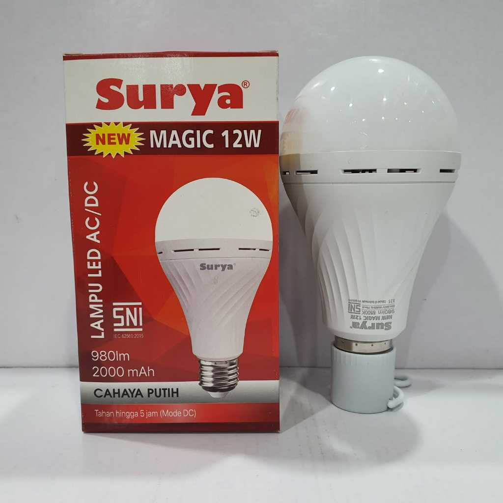 Lampu LED AC/DC Emergency SURYA 12 Watt - Bola Lampu Otomotis Nyala Saat Listrik Padam