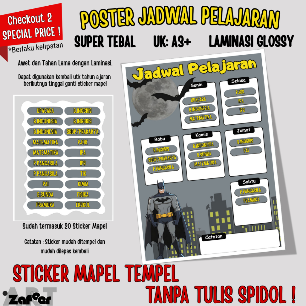 

Poster Jadwal Pelajaran Besar A3+ Stiker/Sticker Mapel Tempel Tanpa Tulis Spidol