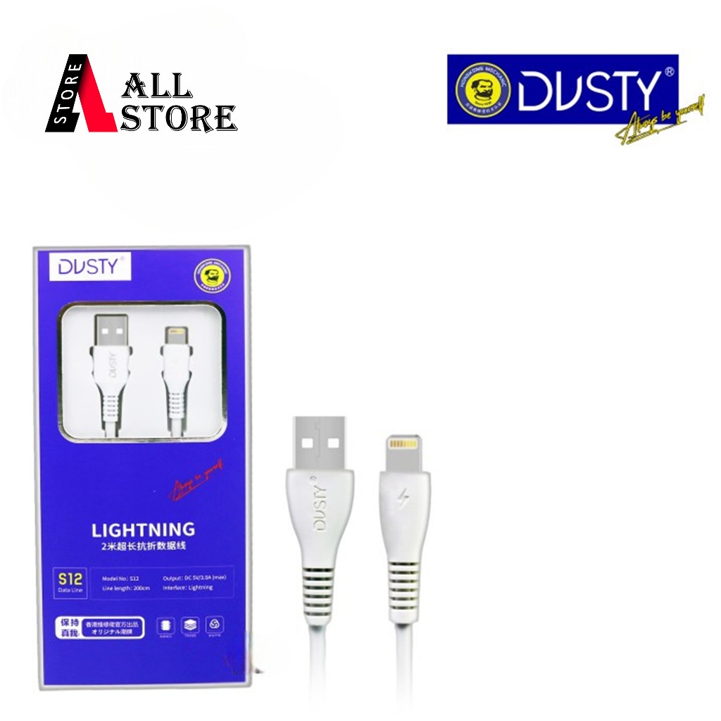 Dusty S12 Kabel Data iPhone Lightning Fast Charging 3.0A Panjang 2 Meter Warna Putih Original - Kabe